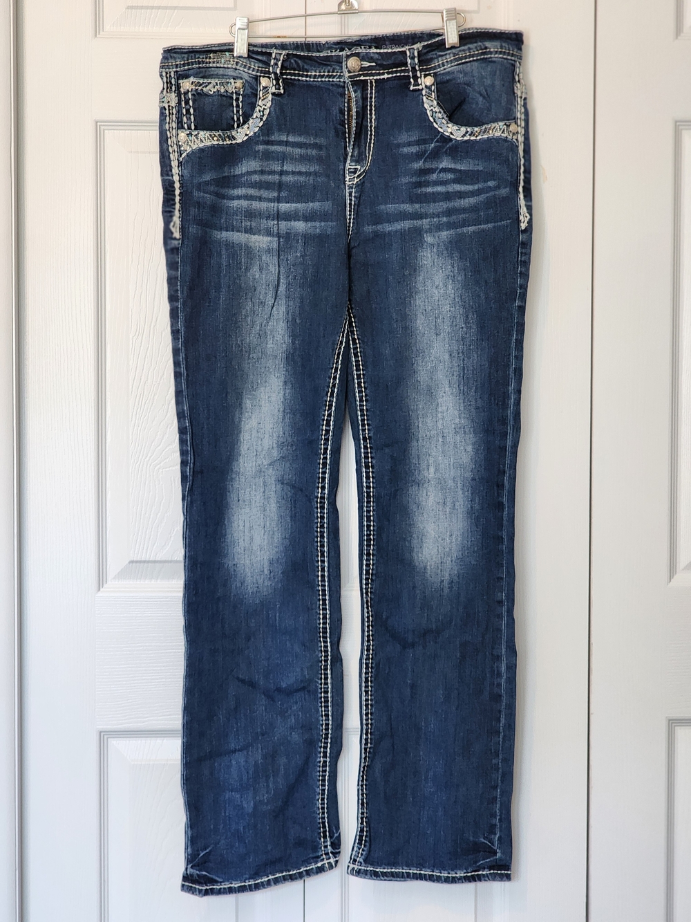 RELIST SOON Grace in LA Distressed Dark Boot Cut P Straight Jeans In Size 17 - Picture 5 of 12